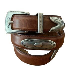 THE Ritz Accessories Leather Silver Accents Thin Belt Sz L